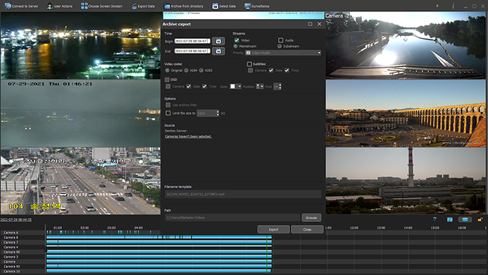 Export the archive in a convenient video recording format